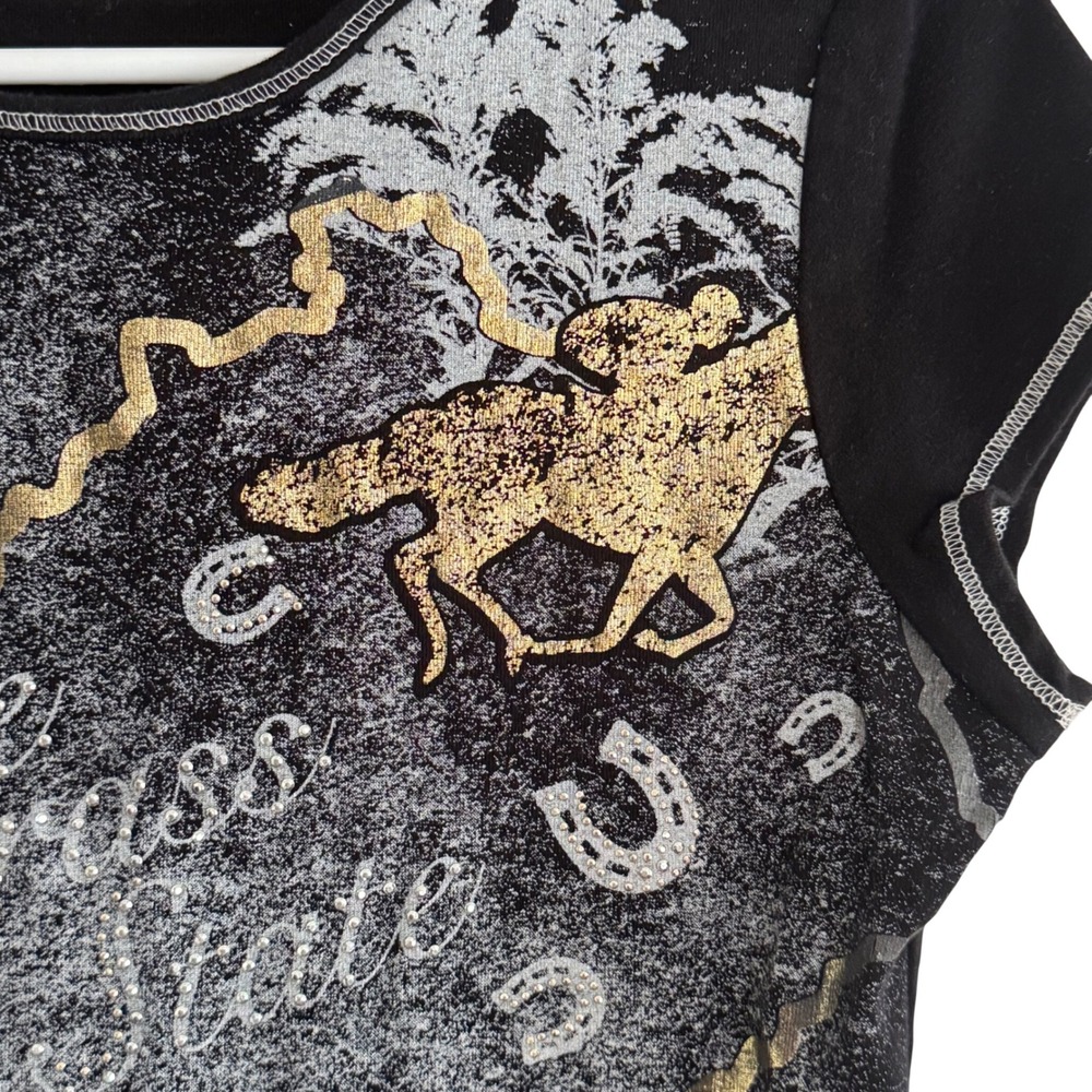 Blue Canyon Bluegrass State Kentucky Horse Rhinestone Tee Black Size L Cotton - Picture 3 of 8